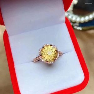 Cluster Rings Elegant Wedding Gift High Quaity Natural en Real Citrine Ring 925 Sterling Silver Fashion Pure Quality