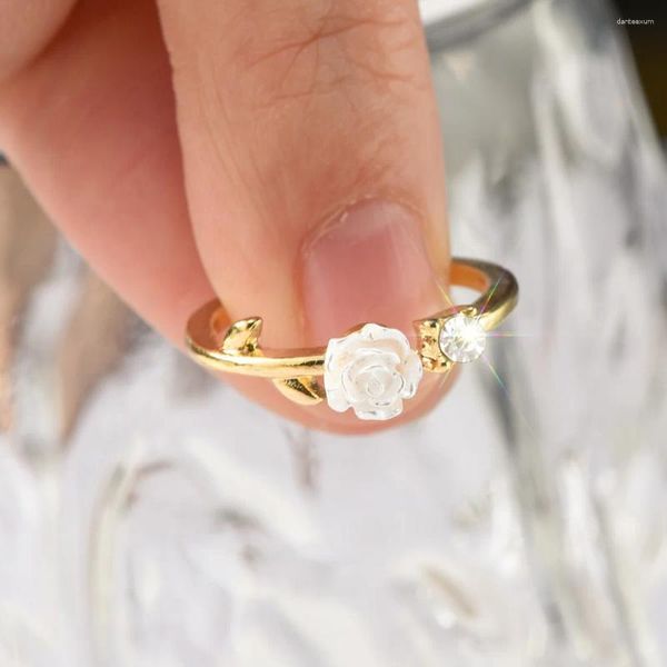 Anneaux de cluster Élégant Blanc Camellia Ouverture Bague Pour Femmes Mode Rétro Réglable Fleur Fête De Mariage Bijoux Cadeau