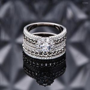 Anillos de racimo Elementos Cadena de nieve Conjunto de anillos perfectamente incrustados S925 Plata Madre e hijo Moda europea americana