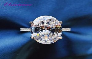 Anneaux de cluster ELSIEUNEE 100 925 Sterling Silver Oval Cut Simulé Moissanite Zircon Gemstone Bague Femmes Fiançailles Fine Jewlery 8781406