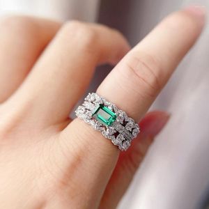 Cluster Ringen Emerald 925 Sterling Zilver Gemaakt Moissanite Roze Saffier Edelsteen Bruiloft Verlovingsring Fijne Sieraden Gift