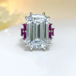 Cluster Rings Emerald Cut Big Rock Candy Diamond Ring 19 High Carbon Heavy Industry 925 Sterling Silver Set met Europese en