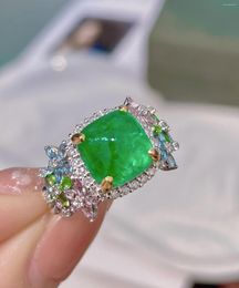 Bagues de Grappe Bague Émeraude 3.8ct Pur Bijoux en Or 18K Pierre Précieuse Verte Diamant Femelle Pour Femmes Fine