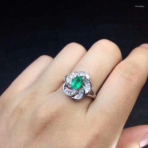 Clusterringen Emerald Ring Bloem Natural Real 925 Sterling Silver 4 6mm 0,52ct Gemstone