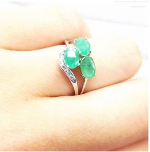 Clusterringen Emerald Ring Natural Real 925 Sterling Silver 4 6mm 3pcs Fijne sieraden