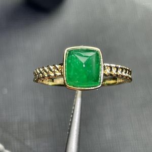Cluster Ringen Emerald Ring Pure 18K Geel Gouden Sieraden Natuur Groen 1.6ct Edelstenen Diamanten Vrouwelijke Voor Vrouwen Fijn
