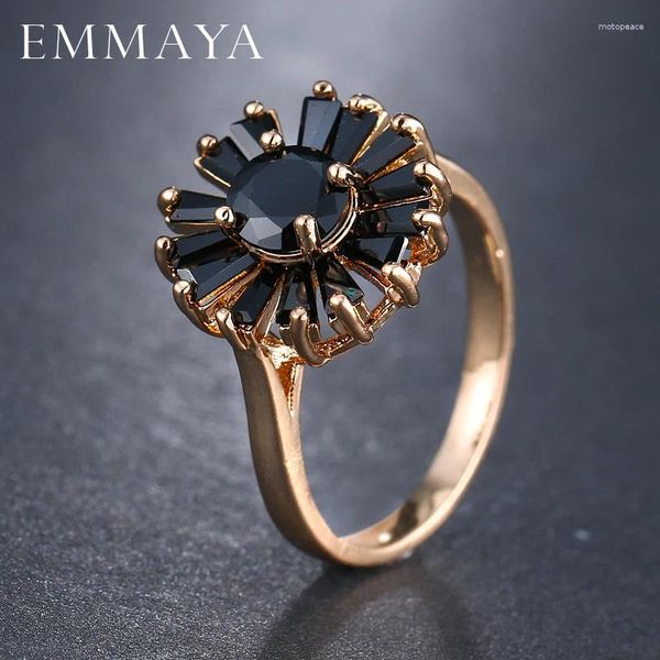 Cluster anneaux fleur de mode Emmaya pour les femmes en or rose en couleur noire cristaux CZ Engagement Love Ring Jewelry