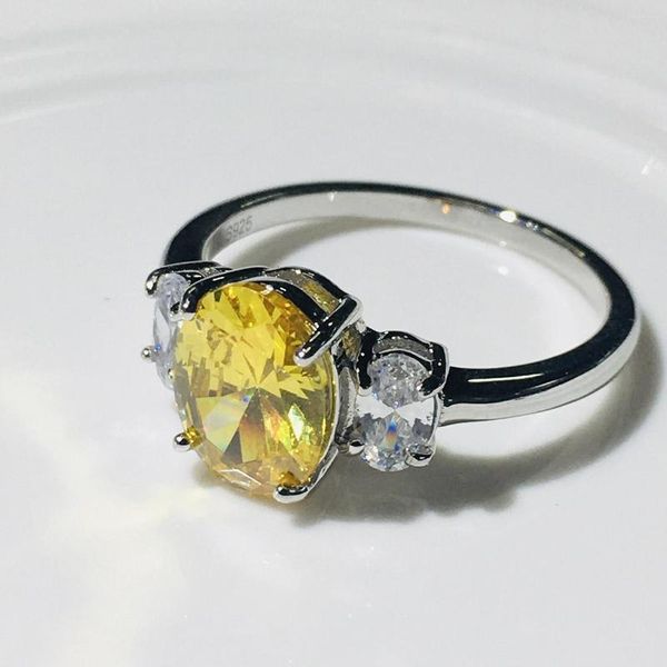 Anillos de racimo Anillo de compromiso Plata de ley 925 Zafiro amarillo sintético Promesa de mujer