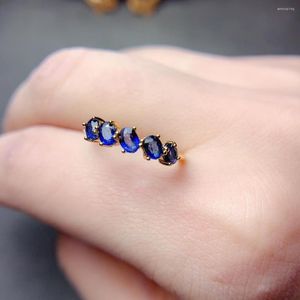 Clusterringen verlovingsring voor vrouwen Sterling Silver 925 Natural Blue Gemstone Ruby Jewelry Original