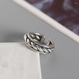 Cluster Rings Enosola Vintage 925 Sterling Silver Women Ring Retro Heavy Duty Three-layer Twist Braided Weaving Relaxed Rope Finger