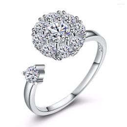 Bagues de cluster Erluer Rotation pour Femmes Filles Célébrité en ligne Ouvert Réglable Rotatif Zircon Fleurs Mariage