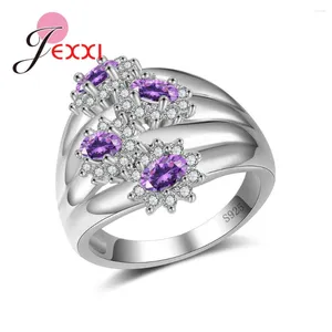 Clusterringen est ontwerp vrouwen vrouwelijke feestjuwelen accessoires 925 sterling zilveren naald geometrische ring met paars opaal