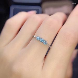 Cluster Ringen Est Mode Blauwe Topaas Edelsteen Ring Voor Vrouwen Fijne Sieraden Echte 925 Zilveren Natuurlijke Gem Meisje Verjaardagscadeau