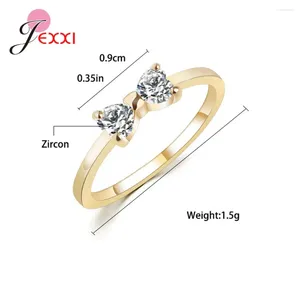 Anillos de racimo Modelos est Genuino 925 Plata esterlina con forma de arco de grado Cristal brillante Regalo de joyería elegante para mujeres niñas