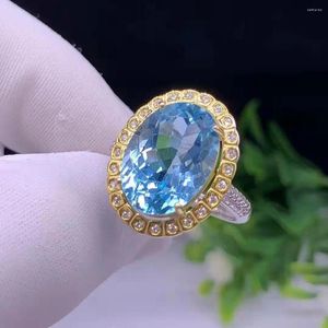 Anillos de racimo Est Natural Sky Blue Topaz 10 14 mm Anillo de piedras preciosas Joyería para mujer Fiesta de bodas de plata real