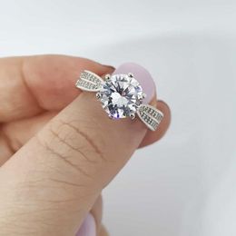 Cluster Ringen Eeuwige 925 Sterling Zilveren Ring Vinger Klassieke Ronde 3ct Gemaakt Diamond Wedding Engagement Voor Vrouwen Sieraden