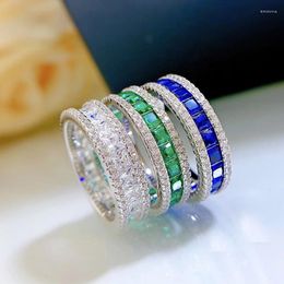 Bagues de cluster Bague d'éternité pour femmes Original 925 Sterling Silver Moissanite Emerald Sapphire