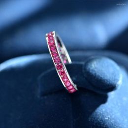 Cluster Ringen Eternity Ruby Ring Real 925 Sterling Silver Party Wedding Band Voor Vrouwen Bridal Engagement Sieraden Gift