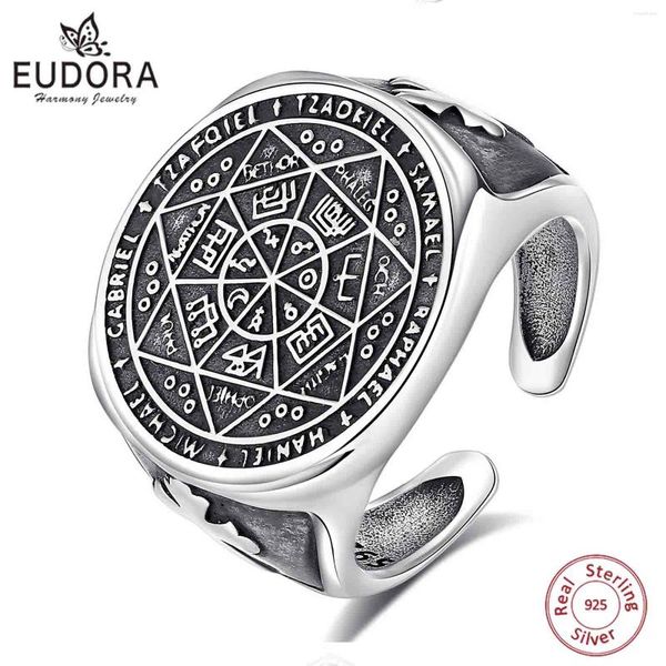 Cluster anneaux Eudora 925 Sterling Silver Seven Archanges Ring ajusté vintage Rune Summon Magic Circle Amulet Men Personnalité Cadeau