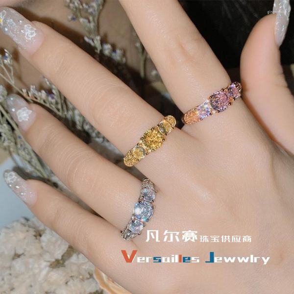 Anillos de racimo Europa y los Estados Unidos Ins French Light Luxury Row Diamond Zircon Ring Mujeres Plated Color All Matching Name Slow Bright