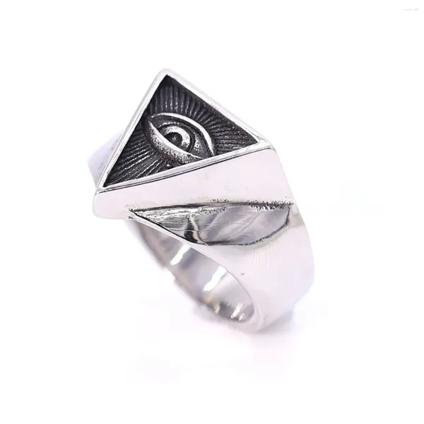 Bagues de cluster Europe Mode Bague Triangle Égyptien Oeil En Acier Inoxydable Punk Pour Hommes