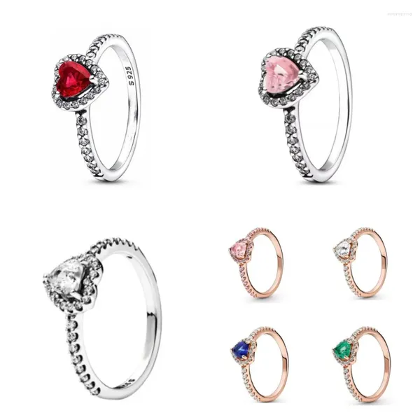 Anillos de racimo Europeo 925 Plata esterlina Regalo del día de San Valentín Rosa Verde Rosa Anillo de piedra roja Fit Jewerlry Haciendo Accesorios para mujeres Hombres