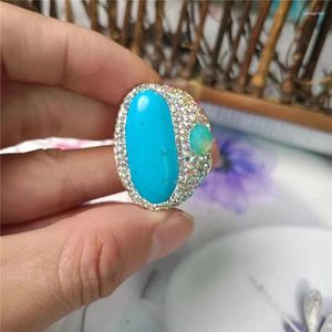 Bagues de cluster Optimisation de la mode européenne et américaine Bleu Turquoise Bague Femme Élégante Simple Dames Banquet Party Bijoux Exquis