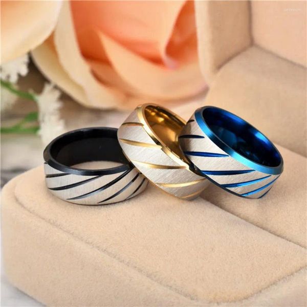 Anillos de racimo Moda europea y americana Simple Arco interior Doble Bisel Patrón Anillo de pareja para hombres Mujeres