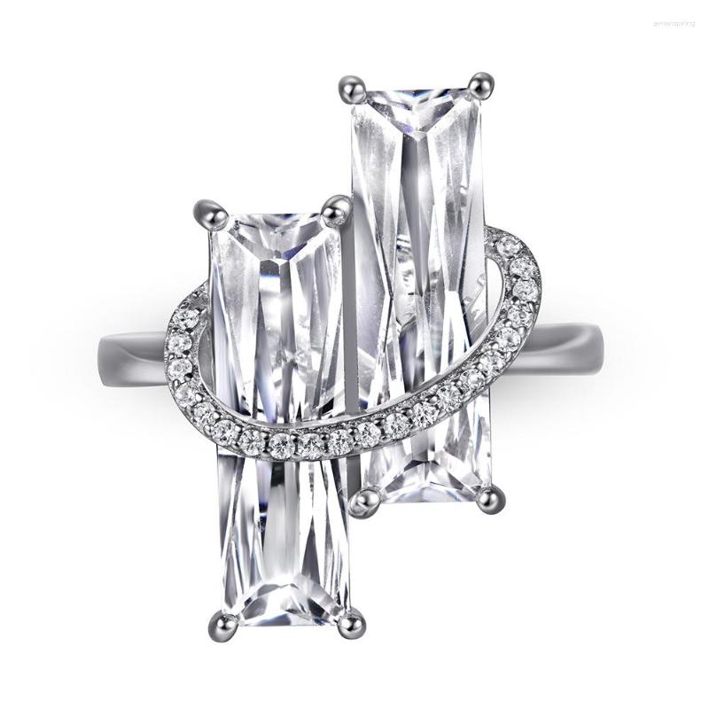 Кольца кластера Европейская и американская модная тенденция S925 Серебро с инкрустацией драгоценным камнем 5А Стерлинговый циркон с бриллиантом Женское кольцо