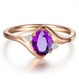 Anillos de racimo Temperamento de lujo europeo y americano Chapado en oro rosa de 18 quilates Amatista Gema Apertura Anillo ajustable