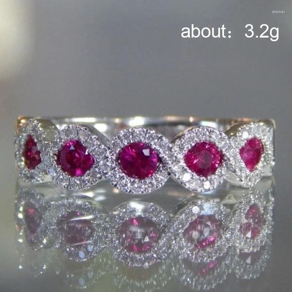 Anillos de racimo Anillo de circón esmeralda de lujo europeo y americano lleno de diamantes Micro-set Ruby Joyería de boda de alta calidad