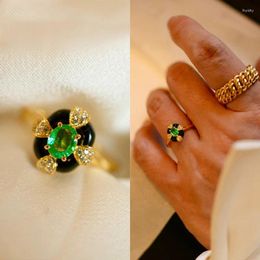 Bagues de cluster européenne et américaine rétro mode vert zircon noir agate bijoux bague pour femmes mariée fiançailles cadeau d'anniversaire