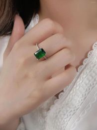 Cluster ringen Europese en Amerikaanse S925 Sterling Silver Grootmoeder Emerald Classic Square Diamond verlovingsring voor mannen Women
