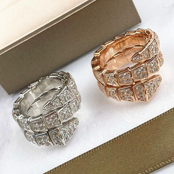 Anillos de racimo European Classic Jewelry 925 Sterling Silver Zircon Double Ring Double Snake Bone Women's Personalizado de moda de moda de alta gama