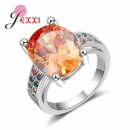 Clusterringen Europese vrouwen Ovaal oranje CZ Crystal Wedding Betrokkenheid 925 Sterling Silver Bands Sieraden Groothandel Anillos Bague