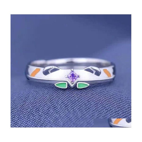 Anneaux de cluster Eva Asuka Langley Soryu Ayanami Rei Eva01 Bague en émail pour hommes femmes 925 Sterling Sier Cosplay Props Bijoux Drop Delive DHFGA