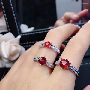 Cluster Ringen Ewelry Mode 925 Zilveren Ruby Ring Voor Jong Meisje Ronde Natuurlijke Sterling Sieraden