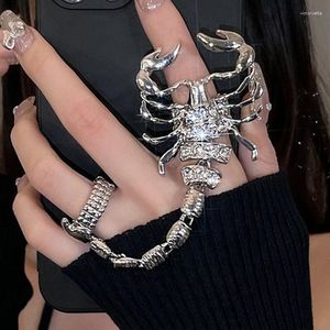 Cluster anneaux exagérés punk scorpion double anneau ensemble pour femmes hommes vintage cristal charmes ouverts bijoux en une seule pièce scorpid