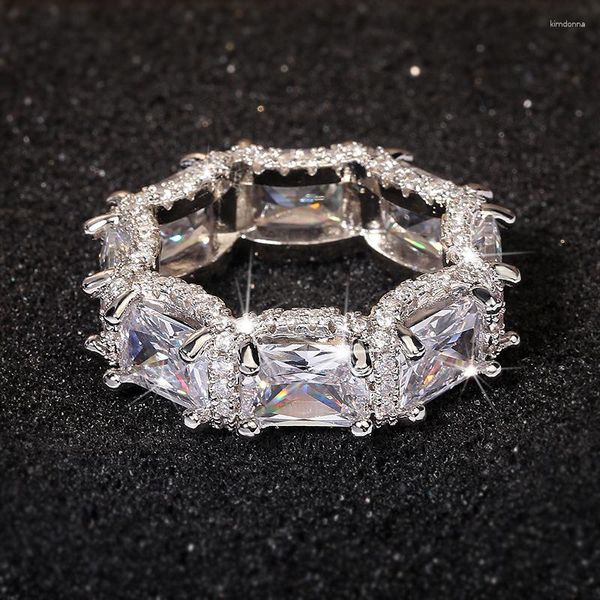 Bagues de cluster Exquis 925 Sterling Silver Micro-set Zircon Ring Mariage éternel Élégant Classique Ladies Engagement