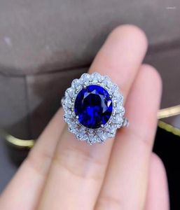 Cluster Ringen Prachtige Blauwe Saffier Edelsteen Ring Voor Vrouwen Zilveren Sieraden Echte 925 Ronde Goede Levering Certificaat Party Gift8716095
