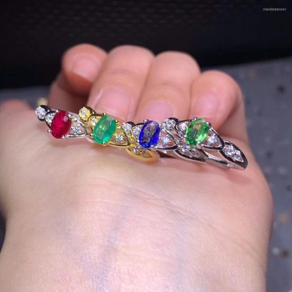 Cluster Rings Exquis Quatre Couleurs Clear Gemstone Ring Fine Jewelry 925 Sterling Silver Green Red Blue Purple Natural Gem Girl Gift