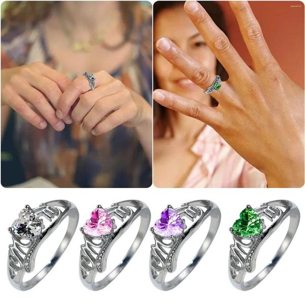 Cluster anneaux de bijoux exquis Ring Love Heart Cumbic Zirconia Inlaid Mom Letter Finger 2004 Real for Teen Girls