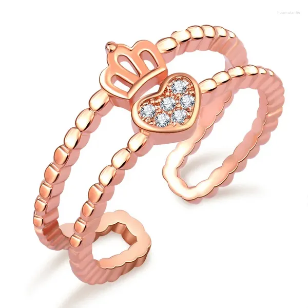 Anneaux de cluster Exquis Love Design Couronne Main Coeur Claddagh Bague Double-pont Couleur Argent Rose Or CZ Cristal Pour Les Femmes