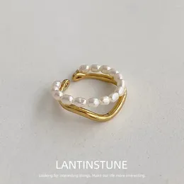 Anneaux de cluster exquis multicouche alliage perles d'eau douce ronde ouverte pour les femmes personnalité or couleur réglable anneau bijoux OL N530