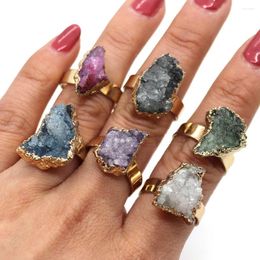 Bague de cluster Exquise Natural Stone Ring irrégulière Crystal 10 à 20 mm ouverture de mode de mode ajusté Bijoux faisant des accessoires de bricolage