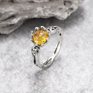 Cluster Ringen Prachtige Oranje Transparante Stenen Ring Dames Vintage Zilveren Kleur Vergulde Vinger Sieraden Groothandel
