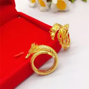 Anillos de racimo Exquisito Phoenix Dragon Gold 18k Anillo para mujeres Hombres Compromiso de boda Joyería fina 999 Color Amante Regalos