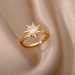 Bagues de cluster exquise bague de fleur de soleil rotative donne aux femmes couleur or couleur acier inoxydable anillos ouverture réglable bijoux cadeau mujer