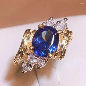 Anillos de clúster anillo de zafiro exquisito para mujeres 925 joyería de sello con piedras preciosas ramá