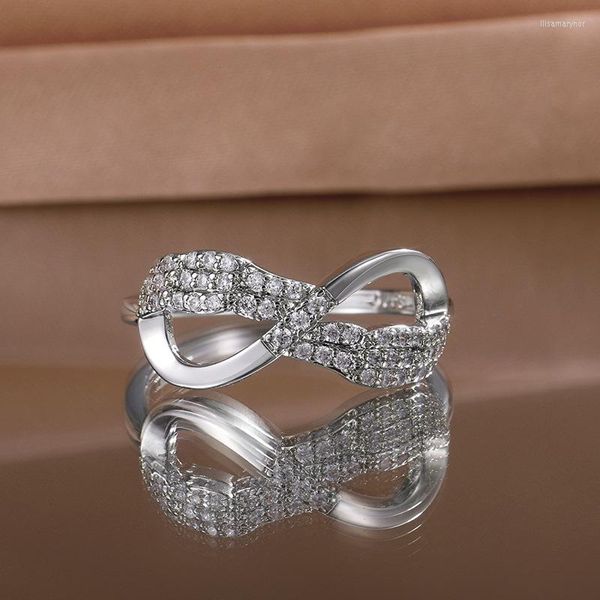 Anillos de racimo, exquisito anillo infinito de Color plateado con incrustaciones de circón blanco, joyería nupcial para mujer, banda de boda, compromiso, regalos para amantes